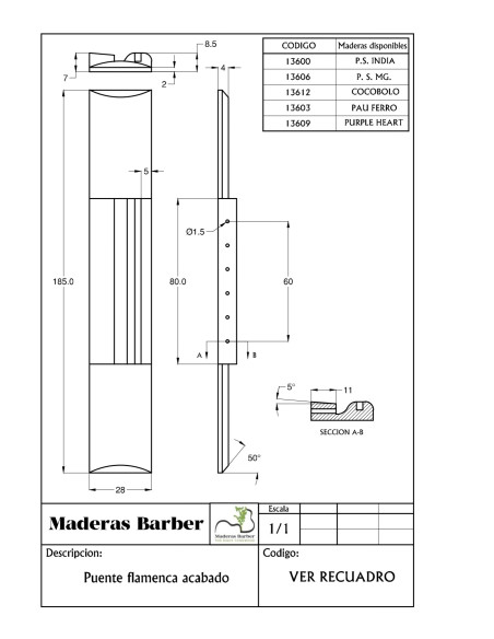 Puente Pau Ferro Acabado Guitarra Flamenca MB Exclusive | Partes |