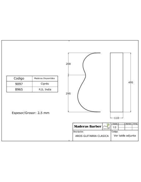 Éclisses Finition Palissandre des Indes Guitare Classique MB Exclusive
