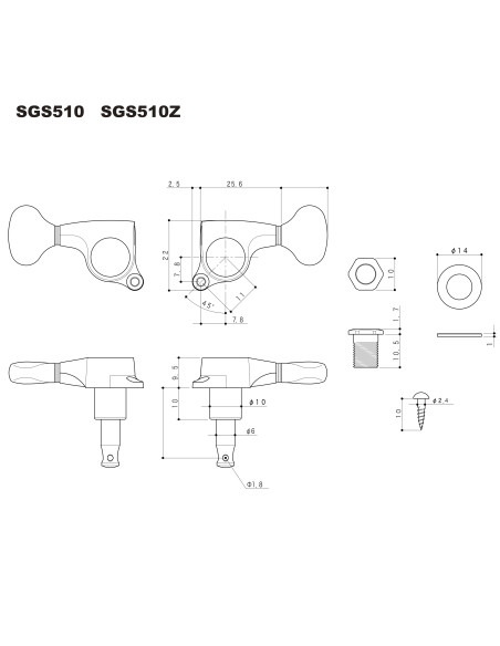 guitar tuning machines dimensions