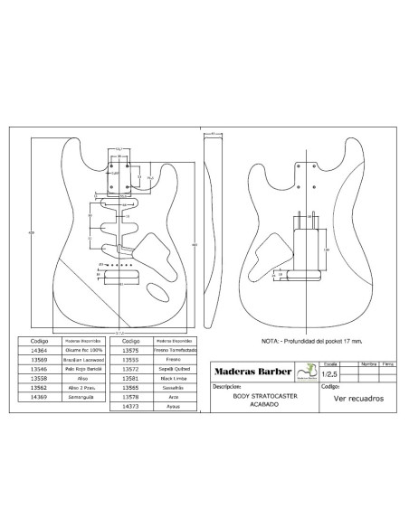 Cuerpo Fresno Torrefactado Acabado Guitarra Eléctrica Estilo Strato