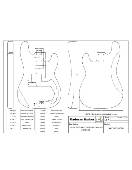 Corps Sapelli Quilted Finition Basse Électrique Style Precision MB Exclusive