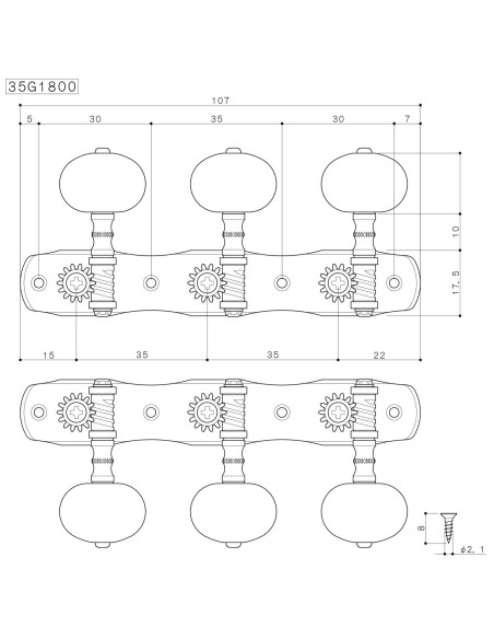 Gotoh Classical Guitar Machine Head Solid Brass 35ARB1800/2W-SB | Maderas Barber
