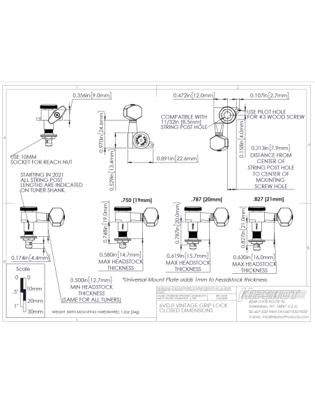 Vintage Guitar Tuner Upgrade Kit for 6 Inline Grip-Lock™ Chrome Hipshot | Maderas Barber