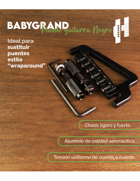 BabyGrand Puente Guitarra Negro Hipshot | Maderas Barber