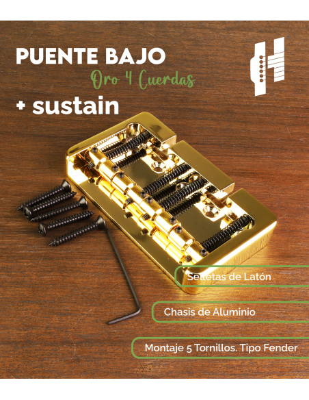 4 String Bass Fender Style Mount 5 Hole Aluminum Gold Bridge Hipshot