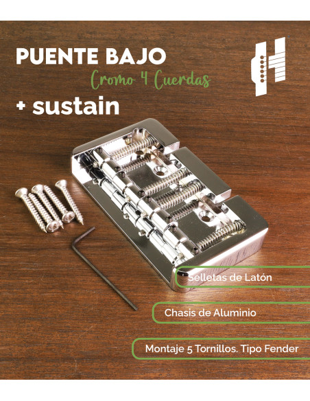 Puente Bajo 4 Cuerdas Estilo Fender 5 Tornillos Aluminio Chrome Hipshot | Maderas Barber