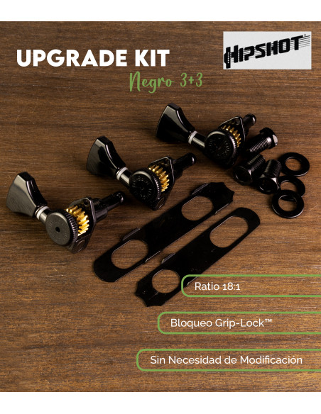 3+3 Grip-Lock™ Tête Ouverte Noir Hipshot | maderas Barber