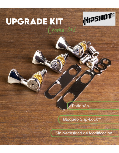3+3 Grip-Lock™ Tête ouverte Chrome Hipshot | Maderas Barber