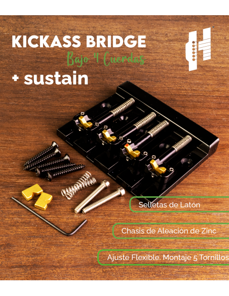 Puente Bajo 4 Cuerdas KickAss™ Negro Hipshot | Maderas Barber