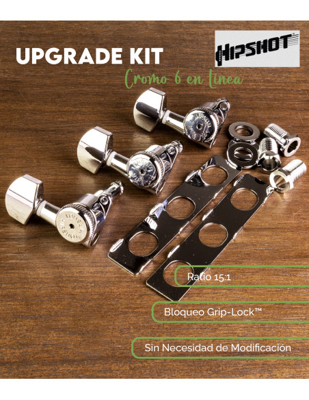 Vintage Guitar Tuner Upgrade Kit for 6 Inline Grip-Lock™ Chrome Hipshot | Maderas Barber