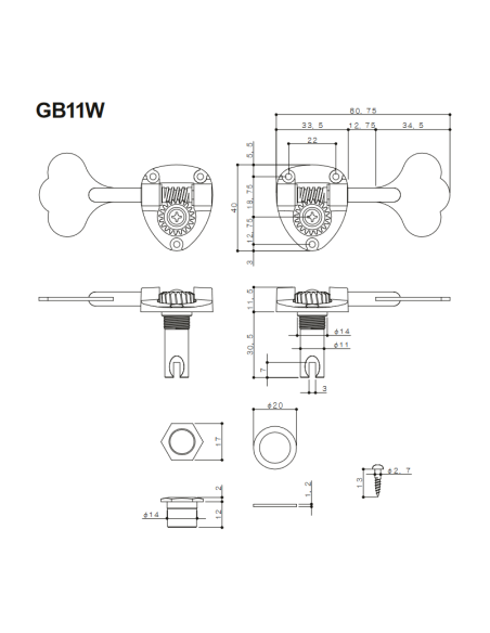 Clavijero para Bajo 4 en Línea Oro Gotoh GB11W-GG-L | Maderas Barber