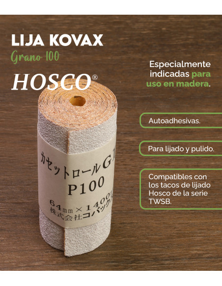 Papier de verre Kovax en rouleaux, grain 100 Hosco KCR100|Maderas Barber
