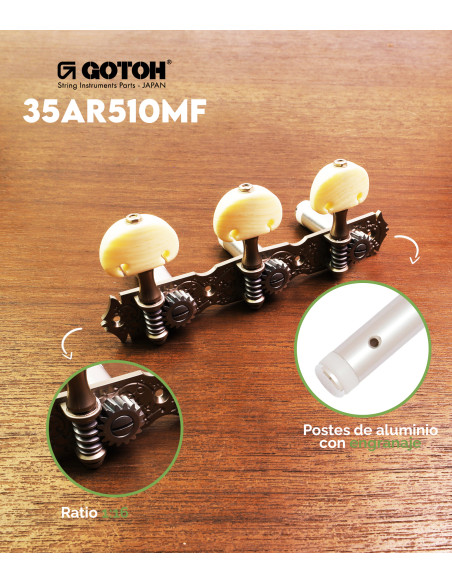 Clavijero Gotoh Guitarra Clásica X-Níquel 35AR510MF-KM-XN | Maderas Barber