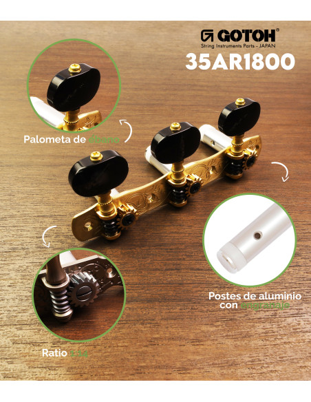 Mécanique Gotoh Guitare Classique 35AR1800/BB-SB | Maderas Barber