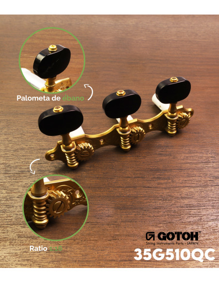 Clavijero Gotoh Guitarra Clásica Oro Mate 35G510QC/EN | Maderas Barber