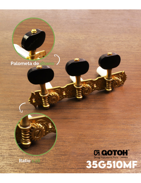 Clavijero Gotoh Guitarra Clásica Oro Mate 35G510MF-EN-XG | Maderas Barber
