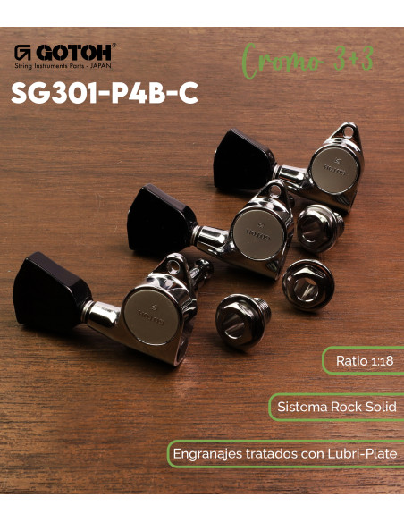 Mécanique Gotoh pour Guitare Acoustique et Électrique SG301-P4N-GG | Maderas Barber