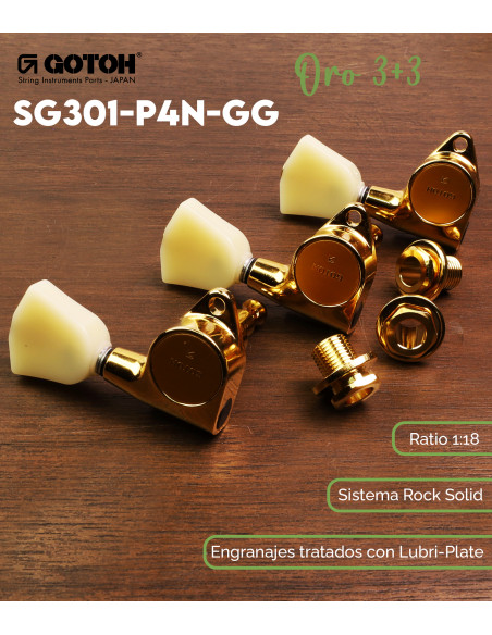 Gotoh SG301-P4N-GG Electric/Acustic Guitar 3+3 Gold Tuners | Maderas Barber