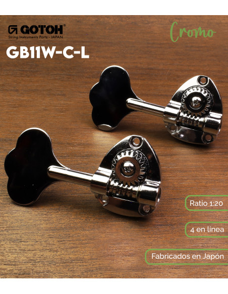 Clavijero para Bajo 4 en Línea Cromo Gotoh GB11W-C-L | Maderas Barber