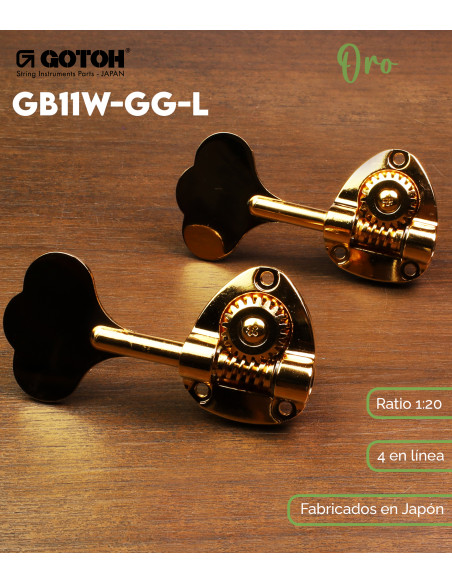 Gotoh GB11W-GG-L Doré 4 en Ligne Mécanique pour Basse | Maderas Barber