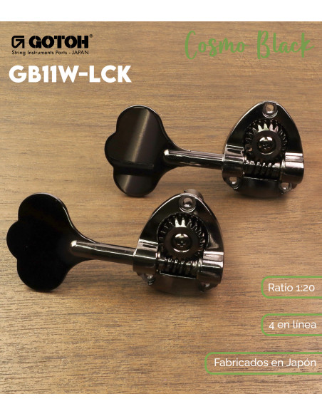 Gotoh GB11W-LCK Cosmo Black 4 in Line Bass Headstock | Maderas Barber