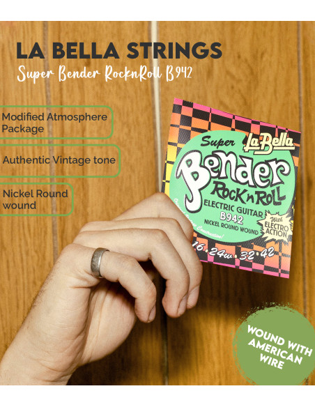 Set de Cuerdas Guitarra Electrica 9-42 La Bella Super Bender B942 | Maderas Barber