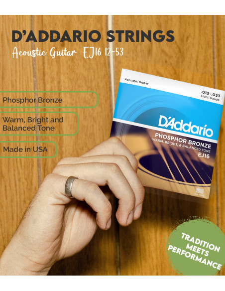 Buy D'Addario Acoustic Guitar Strings Set EJ16 12-53