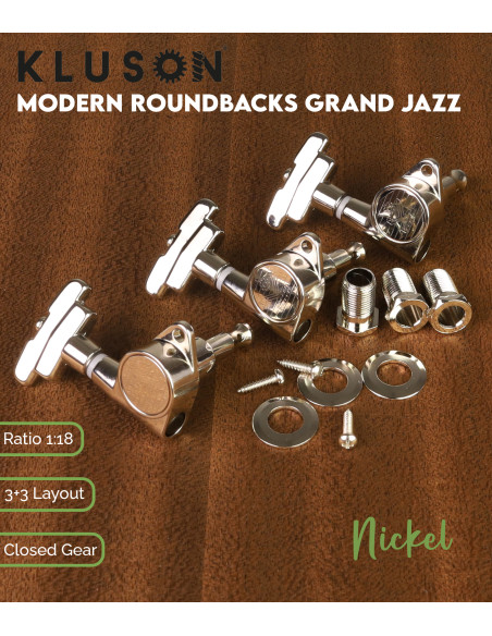 Clavijero Guitarra Eléctrica Kluson Modern Roundbacks Grand-Jazz 3+3 Níquel | Maderas Barber