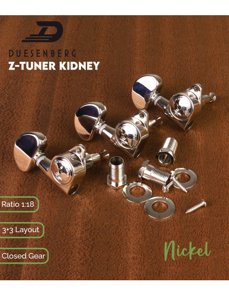 Clavijero Guitarra Duesenberg Z-Tuner Kidney 3+3 Níquel | Maderas Barber