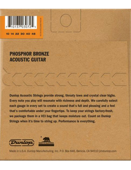 Cuerdas Dunlop Phosphor Bronze 92/8 Extra Light 10-48 | Acústica