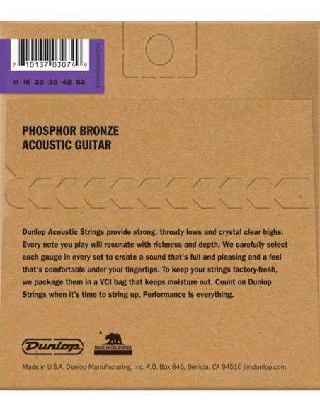 Jeu de Cordes Dunlop Phosphor Bronze 92/8 Medium Light 11-52 acoustique