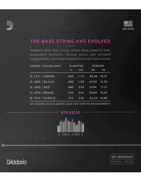 Jeu de Cordes D'Addario Basse Électrique NYXL45130 | Maderas Barber