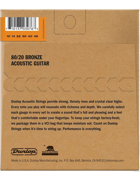 Jeu de Cordes Dunlop 80/20 Bronze Extra Light 10-48 Acoustique