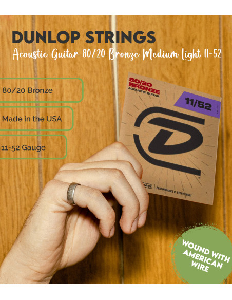 Jeu de Cordes Dunlop 80/20 Bronze Medium Light 11-52 Acoustique