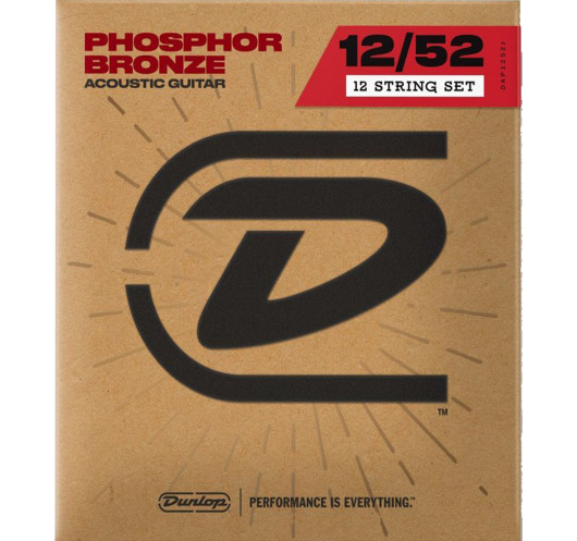 Jeu de Cordes Dunlop Phosphor Bronze 92/8 Medium 12-52 acoustique 12 cordes