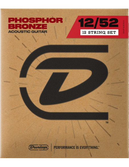 Jeu de Cordes Dunlop Phosphor Bronze 92/8 Medium 12-52 acoustique 12 cordes