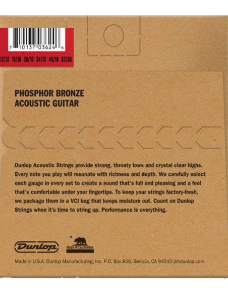 Cuerdas Dunlop Phosphor Bronze 92/8 Medium 12-52 |acústica 12 cuerdas