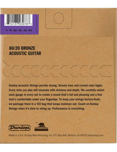 Juego Cuerdas Dunlop 80/20 Bronze Medium Light 11-52 acústica |Cuerdas