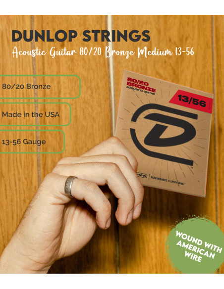 Jeu de Cordes Dunlop 80/20 Bronze Medium 13-56 Acoustique