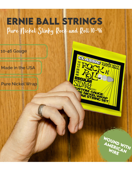 set de cordes Ernie Ball Guitare Électrique Pure Nickel Slinky Rock and Roll 10-46