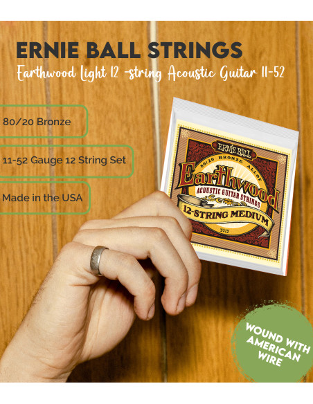 Juego de Cuerdas Ernie Ball Guitarra Acústica 12 cuerdas Earthwood