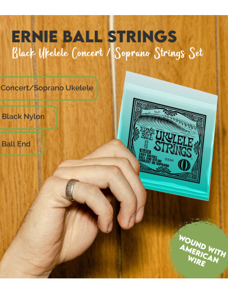 Juego de Cuerdas Ernie Ball Ukelele Concert / Soprano Negro | Cuerdas