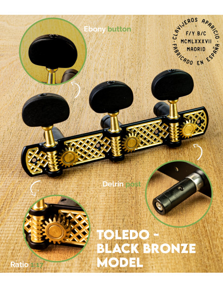 Mécanique Aparicio Guitare Classique ModèleToledo Noir-Bronze/Ébène | Maderas Barber