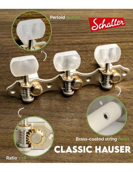 Schaller GrandTune Classic Hauser Satin Pearl Machine Head with White Button and White Post | Maderas Barber