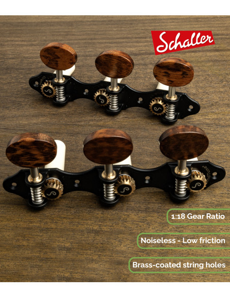 Clavijero Schaller GrandTune Classic Hauser Negro Satinado con Palometa Snakewood y Poste Blanco | Maderas Barber