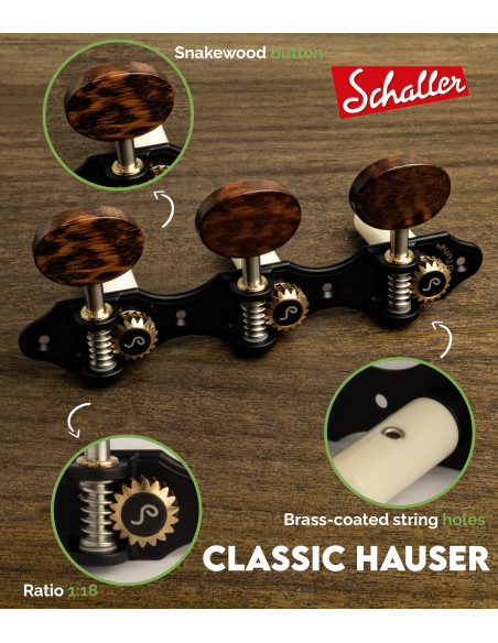 Clavijero Schaller GrandTune Classic Hauser Negro Satinado con Palometa Snakewood y Poste Blanco | Maderas Barber