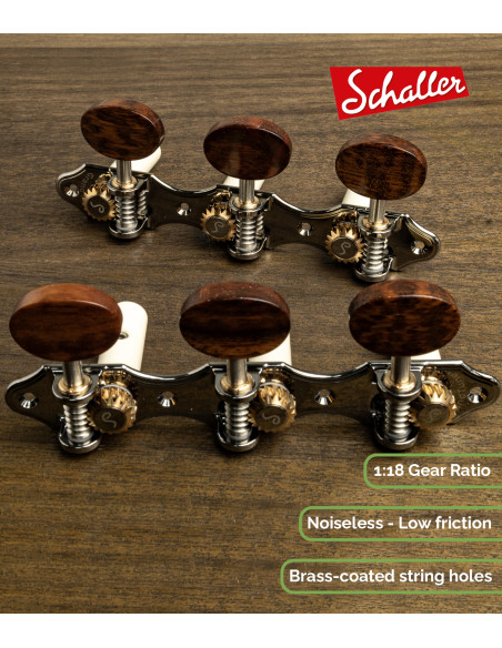 Schaller GrandTune Classic Hauser Ruthenium Machine Head with Snakewood Button and White Post | Maderas Barber