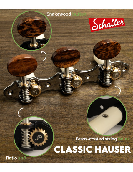 Clavijero Schaller GrandTune Classic Hauser Rutenio con Palometa Snakewood y Poste Blanco | Maderas Barber