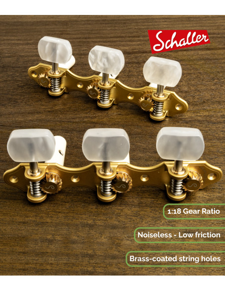 Clavijero Schaller GrandTune Classic Hauser Oro Satinado con Palometa Blanca y Poste Blanco | Maderas Barber