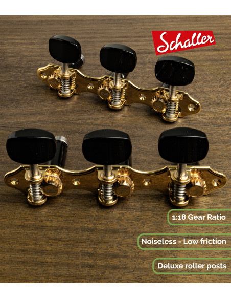 Clavijero Schaller GrandTune Classic Hauser Oro con Palometa Negra y Poste Negro Deluxe | Maderas Barber